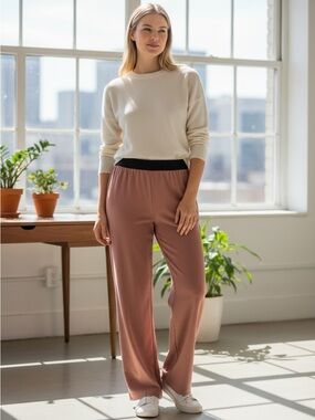 a new day Wide-Leg Lounge Pants in Dusty Rose with Black Waistband